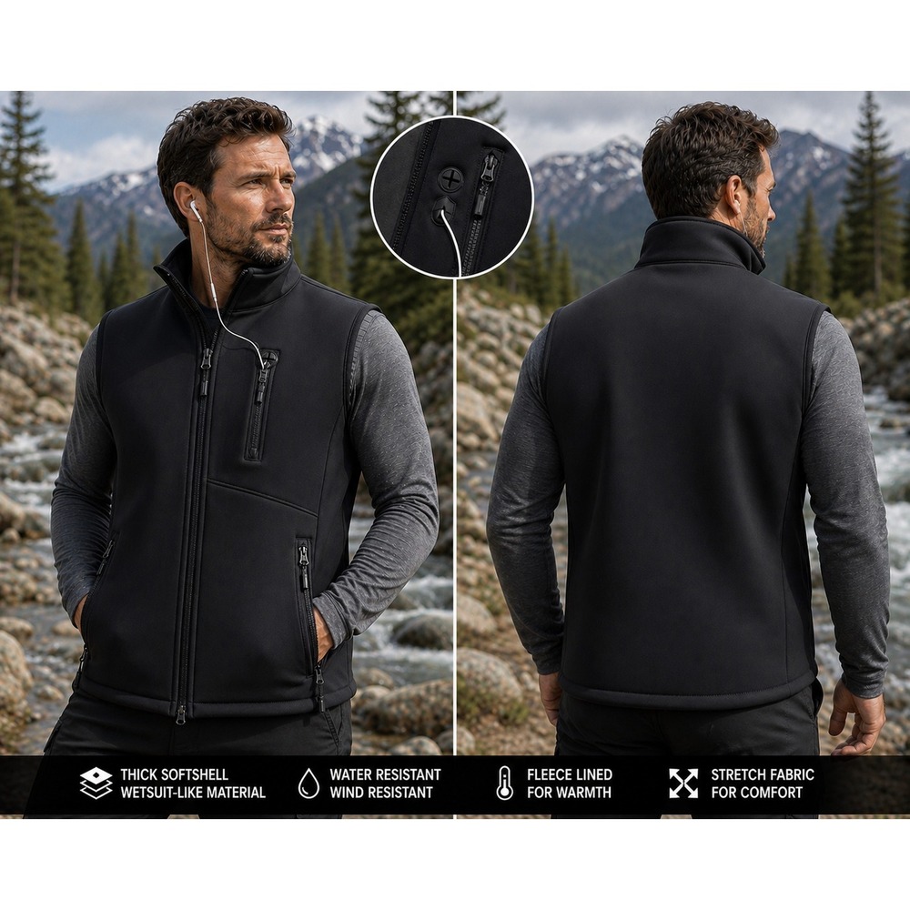 Outdoor Ventures Vest Men's L Black Polyester Fleece Lined Full-Zip Stretch